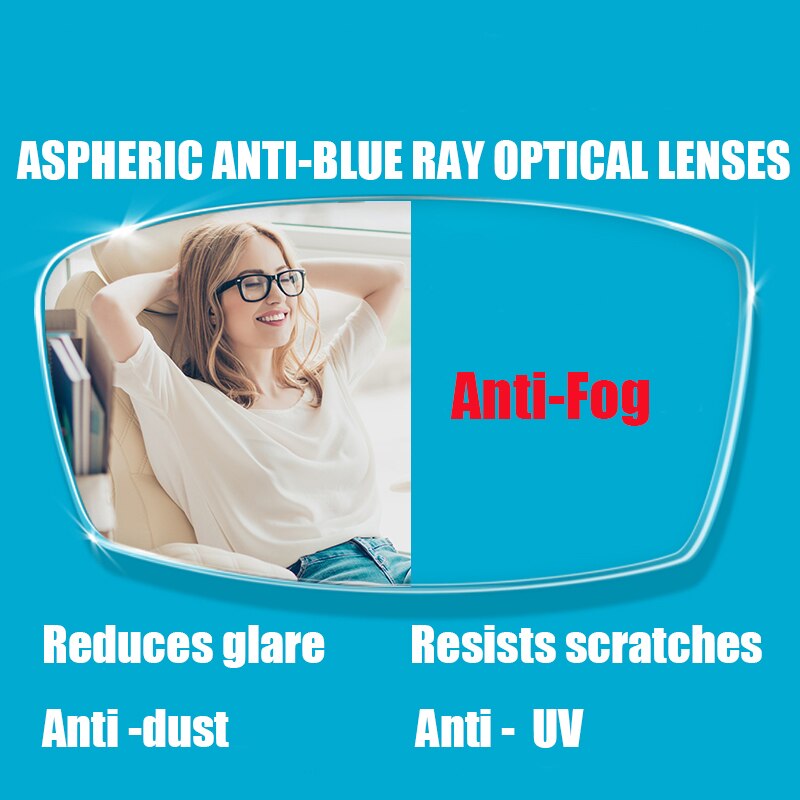 1.61 안티-안개 렌즈 안티 블루 레이 처방 광학 안경 안경 안경 프레임 무료 어셈블리